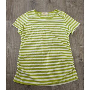 Michael Michael Kors Lime Green White Striped Ruched Top Zipper Shoulder 1X